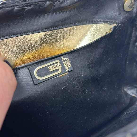 Greta Italy Vintage Black Lacquered Woven Structured Wicker Clutch Shoulder Bag - Picture 13 of 13